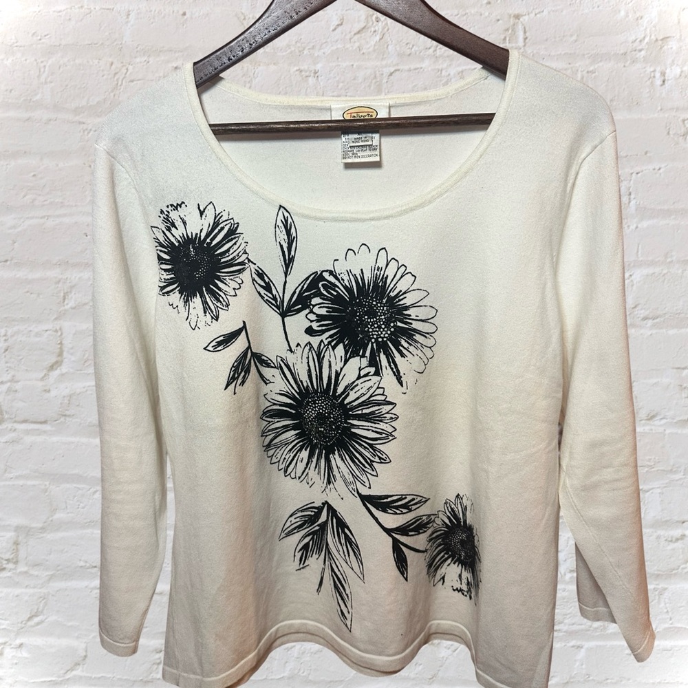 Talbots Black and White Fitted Blouse 3/4 Sleeve